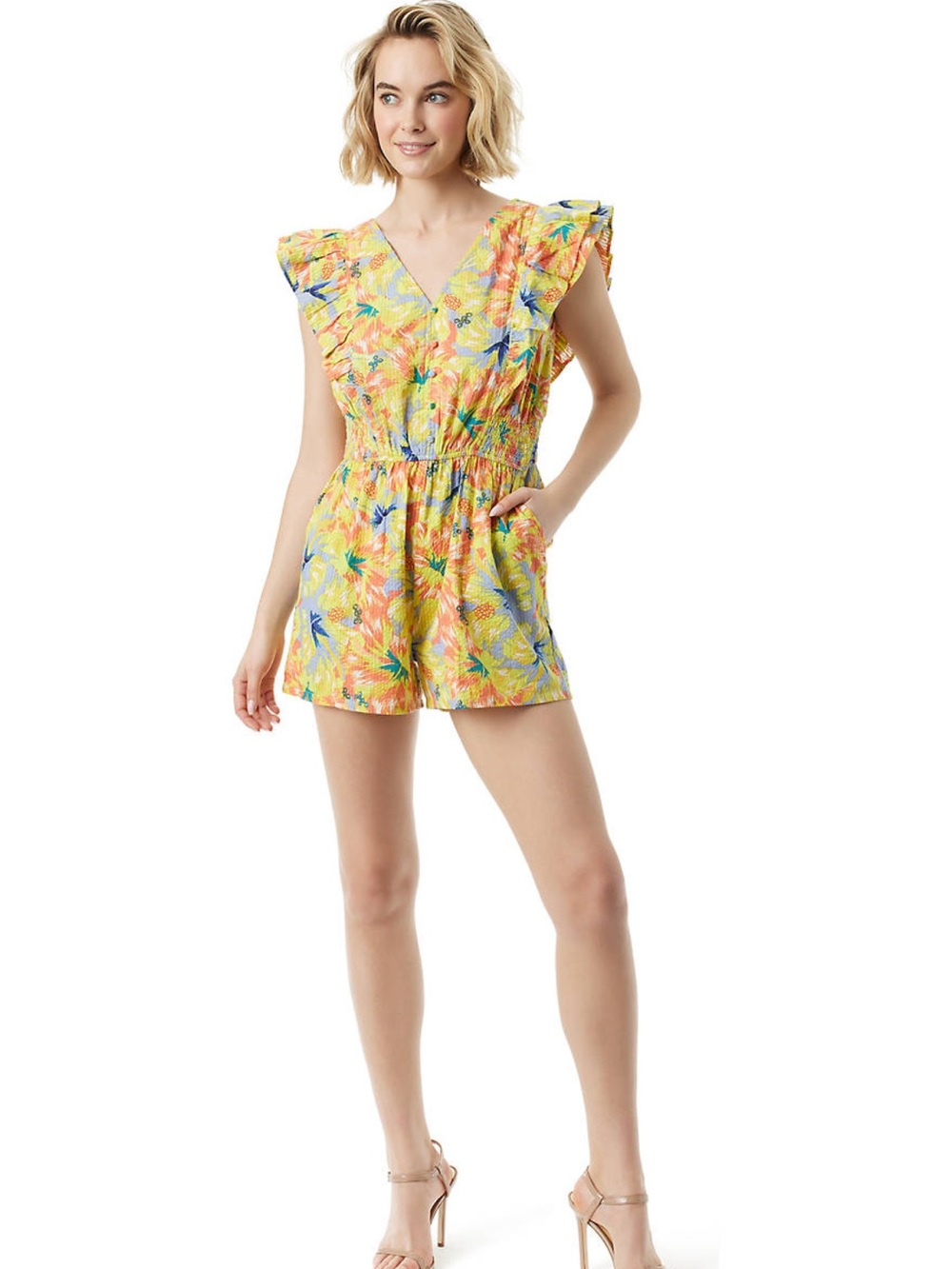 Jessica Simpson Yellow Tropical Print Romper